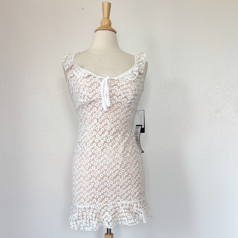 City Studio White Floral Embroidered Ruffle Mini Dress